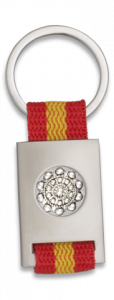 Llavero Rectangular personalizado Martinez Albainox de metal cromado color plata con Cinta Bandera de España en caja de presentación 09431GR1076