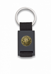Llavero Rectangular personalizable  de metal Negro con Cinta Negra en caja de presentación 09434GR1064