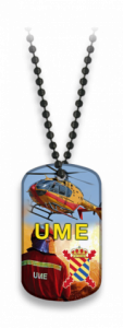 Chapa militar con cadena de bolas UME, en impresión 3D, dimensiones 2,8 x 5 cm