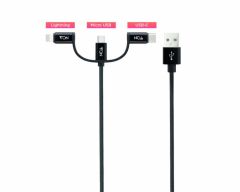Nanocable Cable USB 3 en 1 Carga/Datos USB-A a USB-C/Micro USB/Lightning 1 m, Negro