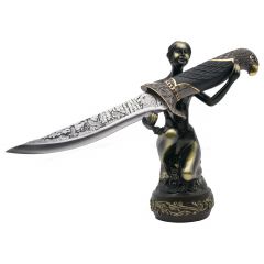 Figura daga de Águila con base decorativa de mujer, material de resina, longitud 8 x 22 cm, color negro y bronce, 10064