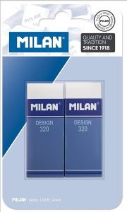 Milan nata 320 pack de 2 gomas de borrar rectangulares - plastico - faja de carton azul - todo tipo de superficies - color blanco