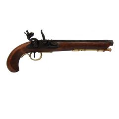 Réplica de pistola Kentucky  de chispa, utilizada en la Guerra de Independencia de los Estados Unidos, fabricada en metal y madera con mecanismo simulador de carga y disparo, con cañón ciego, no dispara, para decoración