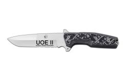 Cuchillo de Supervivencia UOE II J&V con mango Micarta negra, hoja de 17 cms y funda cordura multiposición.  Herramienta de Camping para Pesca, Caza, Actividad Deportiva 