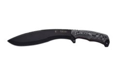Cuchillo de supervivencia FALCRAN BLACK VERSION J&V con mango Micarta negra, hoja de 27.5 cms y Funda cordura incluída. Herramienta de Camping para Pesca, Caza, Actividad Deportiva