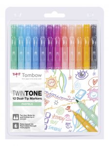 Tombow TwinTone Pastels marcador 12 pieza(s) Punta redonda/fina Negro, Azul, Marrón, Cian, Verde, Naranja, Rosa, Rojo, Violeta, Amarillo