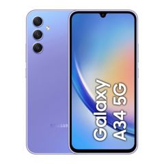 Teléfono Samsung Galaxy A34 (A346) 5g. Color Violeta (Violet), 128 GB de Memoria, 6 GB de RAM, Dual Sim. Pantalla One-Cell Touch AMOLED de 6.6". Triple Cámara trasera de 48+8+5 MP. Smartphone libre.