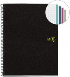 Miquel rius notebook4 eco cuaderno de espiral formato a4 - papel 100% recuperado post-consumo - 120 hojas de 80gr microperforadas con 4 taladros - cubiertas de polipropileno reciclado - cuadricula 5x5 - color negro