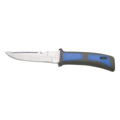 Cuchillo de submarinismo Third 15481A con hoja de acero de 11,4 cm, mango de ABS azul. Incluye  funda de ABS azul y gomas para su sujeción.