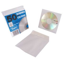 Paquete 50 sobres para cd / dvds. blanco 90 grs. ventana plastic0 108 diametro 125x125 engomado autoadhesivo sam 664897