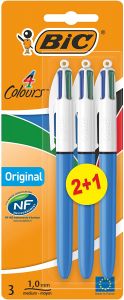 BIC 811909 bolígrafo de punta redonda Bolígrafo retráctil con clip Negro, Azul, Verde, Rojo 3 pieza(s)