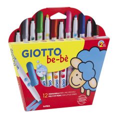 Giotto bebe pack de 12 super rotuladores - punta gruesa  5mm - dermatologicamente testados - tinta lavable de manos y tejidos - colores surtidos