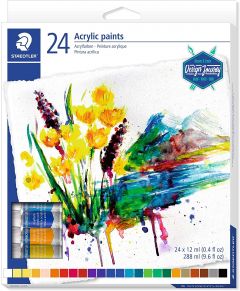 Staedtler 8500 pack de 24 tubos de pintura acrilica - facil de mezclar - para amplia variedad de superficies - colores surtidos