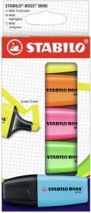 Stabilo boss mini pack de 5 marcadores fluorescentes - trazo entre 2 y 5mm - tinta con base de agua - antisecado - colores surtidos