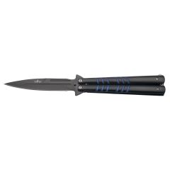 Navaja de abanico Third 16070A hoja de acero inox con abatanadores negra de 12 cm, mango de acero inox color negro con detalles azules.