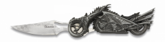 Navaja Racing Moto Martinez Albainox con mango de aluminio y hoja de acero inox decorada láser  de 8.5 cm con caja a color 18062