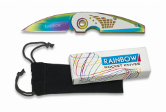 Navaja  Rainbow con mango de aluminio con Hoja de acero inoxidable de  6.4 Cm con funda de terciopelo y caja a color 18181