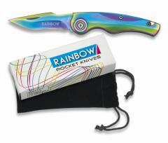 Navaja Rainbow, hoja de 6,4 cm de acero inox, mango de aluminio, en funda de terciopelo