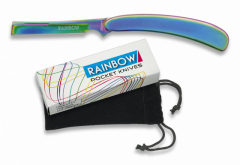 Navaja Rainbow, mango de aluminio, hoja de acero inox de 6,7 cm, en funda de terciopelo
