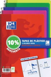 Oxford cuaderno espiral 80 hojas 4x4 con margen tapas de plástico folio colores vivos (10% dto) -pack 5u-