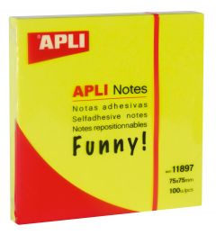 Apli notas adhesivas funny 75x75mm - bloc de 100 hojas - adhesivo de calidad - facil de despegar - color amarillo fluorescente