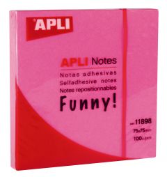 Apli notas adhesivas funny 75x75mm - bloc de 100 hojas - adhesivo de calidad - facil de despegar - rosa fluorescente
