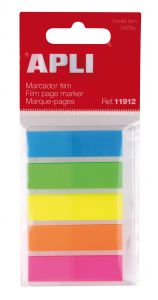 Apli indices adhesivos film 45x12mm 5 colores fluorescentes - 25 indices por color - facil de pegar y despegar - ideal para marcar y organizar - practico tamaño - color variado