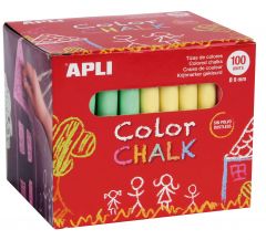 Apli tizas redondas de colores surtidos - pack de 100 tizas ø 9 x 80mm - sin polvo - ideales para escribir, dibujar y colorear en pizarras y pavimentos - aptas para uso escolar