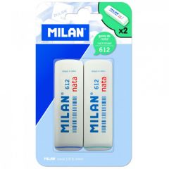Milan nata 612 pack de 2 gomas de borrar biseladas - plastico - suave - no abrasiva - color blanco
