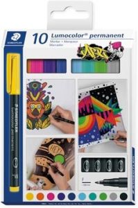 Staedtler lumocolor 318 c10 pack de 10 rotuladores permanentes - trazo de 0.6mm aprox - secado rapido - colores surtidos