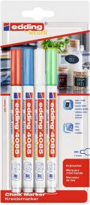 Edding 4085 basicos pack de 4 rotuladores de tiza liquida - punta redonda - trazo 1-3mm - olor neutro - colores blanco, azul, verde y rojo