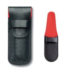 Funda de piel color negro con solapa forrada en rojo, para navajas tipo oficial 1-2 capas Victorinox 4.0636