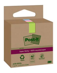 Pack 3 blocs 70 hojas notas recicladas adhesivas 47,6x47,6mm super sticky colores surtidos caja cartón 622 rss3col post-it 7100284577