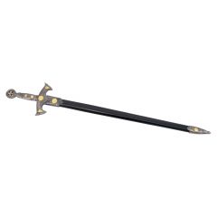 Espada Cadete Templaria, con acabados en níquel en el pomo, empuñadura y guarda, tamaño total 77,5 cm, hoja de acero, Con funda