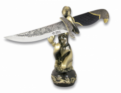 Cuchillo Toledo Imperial Decorado Aguila Con Hoja De Acero Inox De 19 Cm Incluye Peana De Resina En Forma De Mujer 31514
