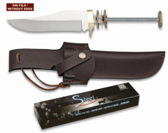 Cuchillo de caza espiga Fornitura, hoja de 12,5 cm de acero inox, virola alpaca, incluye funda de piel