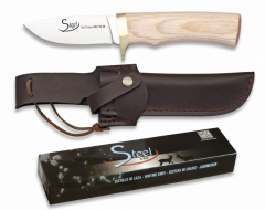 Cuchillo Deportivo Steel 440, con Mango de Madera y Virola Alpaca, Hoja de 8,7 cm.  Incluye Funda de Piel 32048