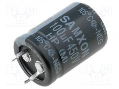 Condensador Electrolitico 100uF 450Vdc Medidas 22x30mm 2Pin Snap