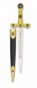 Espada Templaria Tole10 Alba Dorada, Hoja de Acero Inoxidable de 22,2 cm, Mango ABS, Incluye Funda 32108