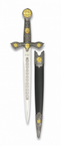Espada Templaria Tole10 Alba Plata, Hoja de Acero Inoxidable de 22,2 cm, Contiene Funda, Total 35,5 Cm, 32109