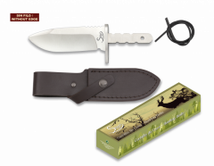 Cuchillo de caza Fornitura, hoja de 9 cm, tamaño total de 20,5 cm, virola de acero, con funda de piel y cordón de cuero, sin filo