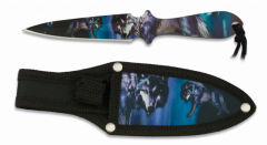 Cuchillos Lanzador impresión Fotográfica 3d Lobo, hoja de acero inox , tamaño 17 cm con funda nylon