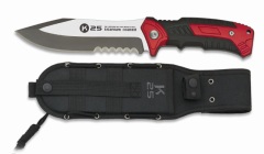 Cuchillo Táctico K25 Con Sierra Rojo con mango de aluminio y Hoja de 14.5 cm.Incluye funda de nylon