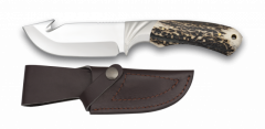 Cuchillo de Caza Desollador Martinez Albainox con Mango de Ciervo con hoja de acero inox de 10.5cm Grosor hoja 3.8mm incluye funda de piel