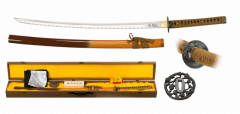 Katana Samurai Tole10 Acero Carbono hoja de 72cm incluye caja de madera funda, kit de limpieza y tsubas intercambiables.