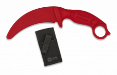 Cuchillo de entrenamiento K25 de color rojo, hecho de goma, hoja de 10,6 cm, en funda de nylon