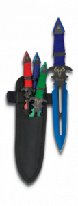 Set de 3 cuchillos Lanzadores de Colores Albainox, hoja de acero inox, tamaño total de 17 cm, en funda de nylon