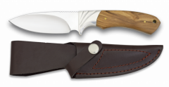 Cuchillo de Caza Martinez Albainox con Mango de Olivo y Hoja de Acero Inox de 10.8 cm, Virola de acero. Incluye Funda de Piel
