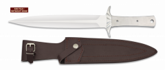 Cuchillo de caza Fornitura, hoja de 24,5 cm de acero inox, tamaño total de 36 cm con espesor de 4,8 mm, sin filo, con funda de piel