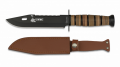 Cuchillo táctico Albainox USMC, mango de piel, hoja de acero inox de 18 cm, funda de piel